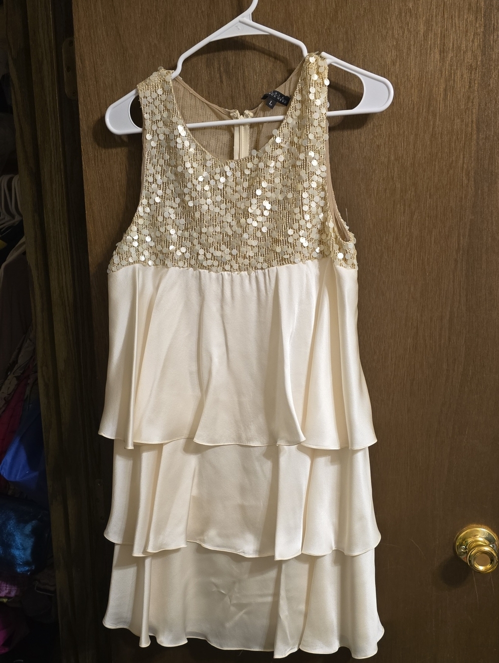 Ivory Layered Sequin Party Dress